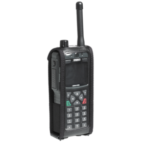 Front view STP Leather Case allowing connection of audio accessories via RAC connector