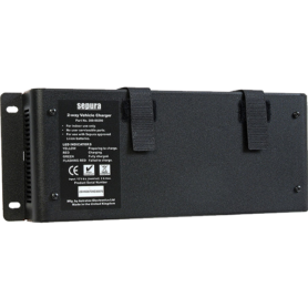 Two-Way In-Vehicle Battery Charger plus Adapters is mounted and features charging pockets