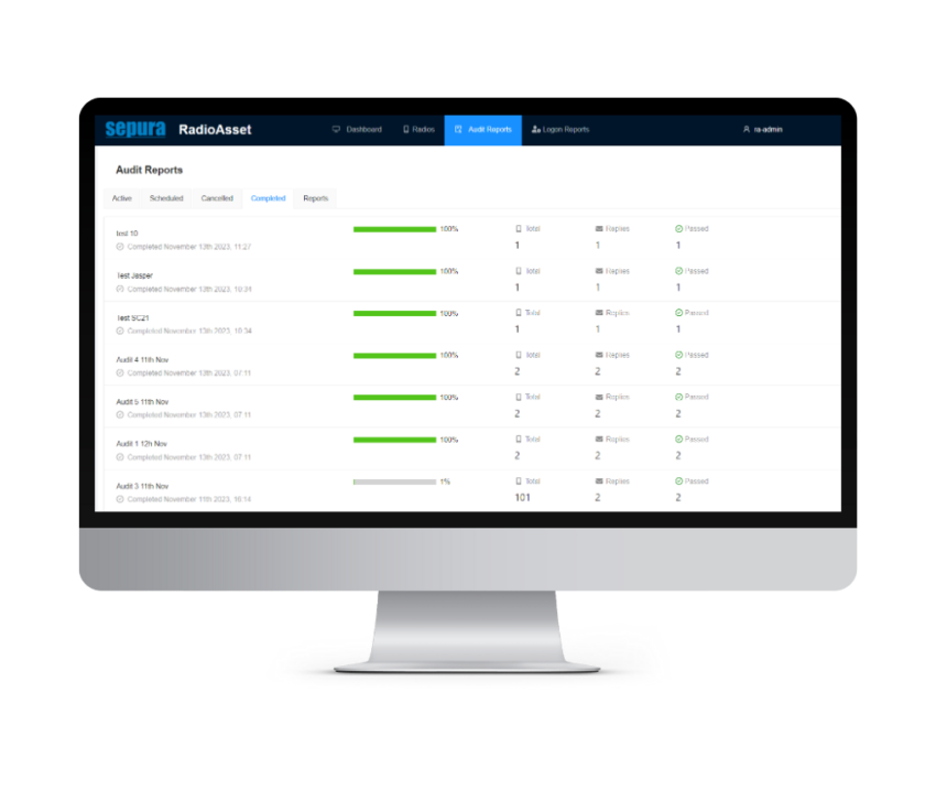 RadioAsset reports dashboard on desktop